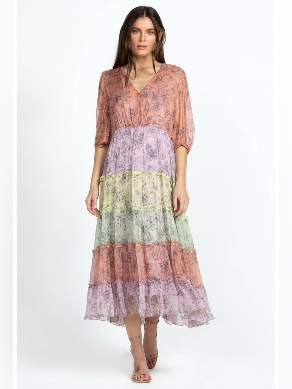 Johnny Was ‘Liza’ Pastel Floral Silk Midi Dress